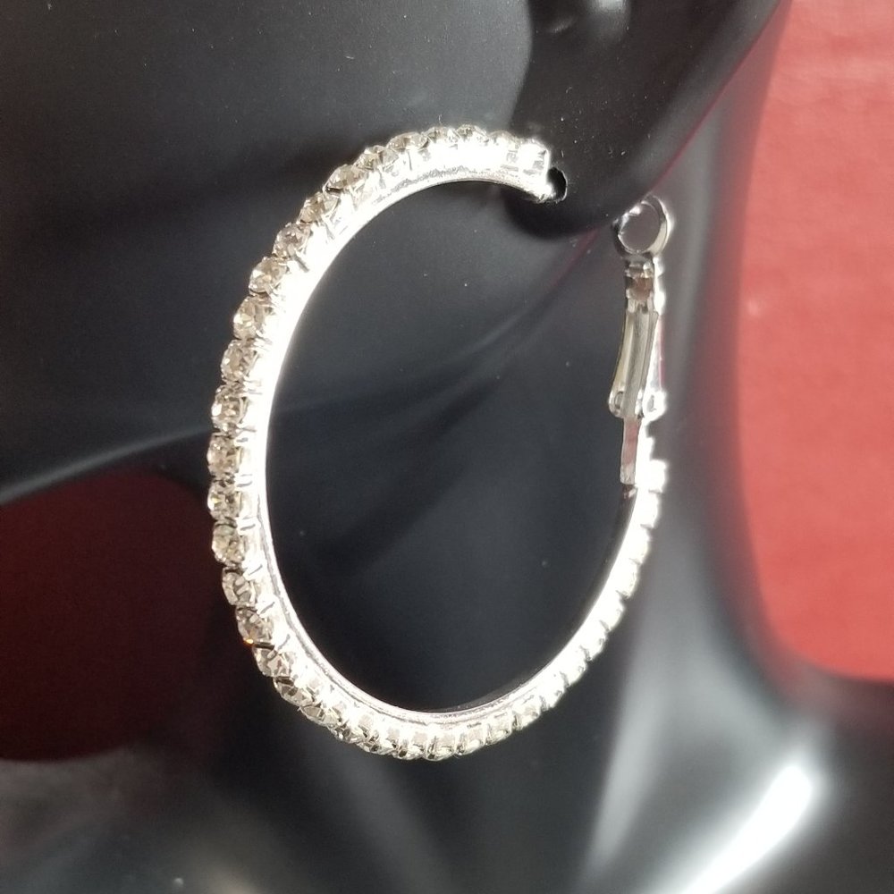 Big Hoop Crystal & Silver Earrings - 40mm
